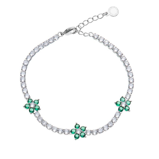 Ottaviani Bracciale Tennis Con Zirconi Bianchi E Fiori Verdi