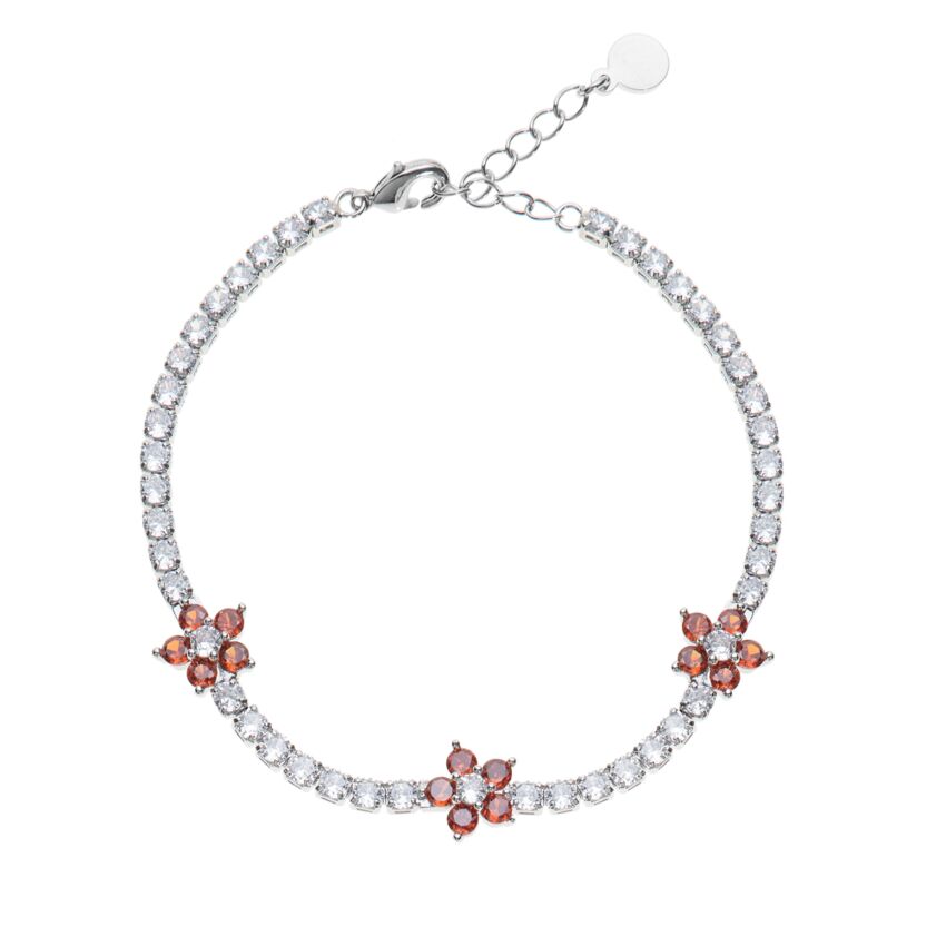Ottaviani Bracciale Tennis Con Zirconi Bianchi E Fiori Rossi