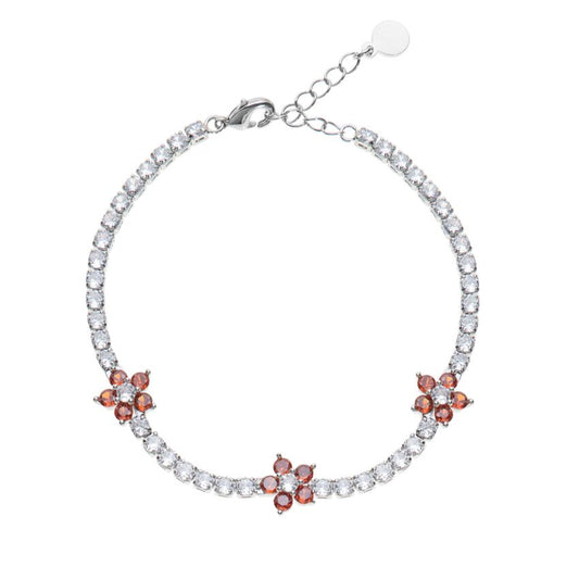 Ottaviani Bracciale Tennis Con Zirconi Bianchi E Fiori Rossi