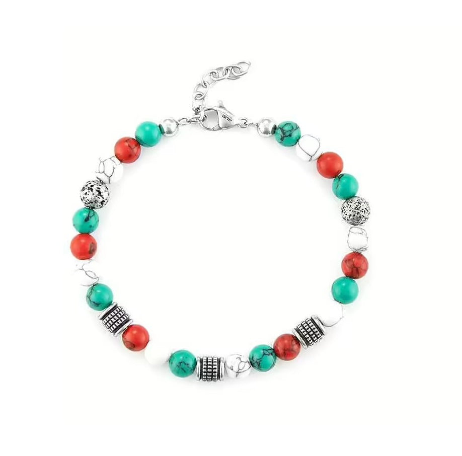 Cesare Paciotti 4US Bracciale Uomo Con Pietre Turchesi, Rosse e Aulite