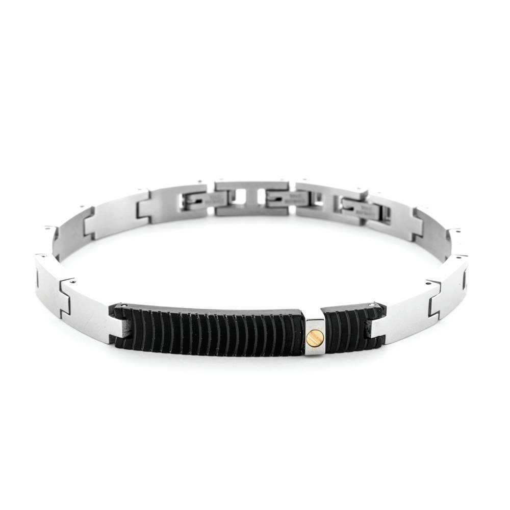 Cesare Paciotti 4Us Bracciale Uomo Con Targa In Pvd Nero E Inserto In Oro 18kt