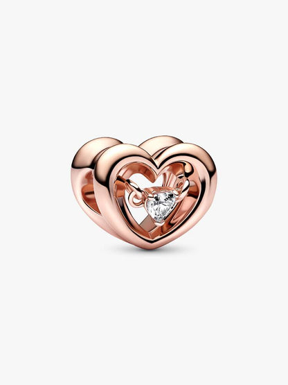 Pandora Charm Cuore Splendente con Pietra Rifinito in Oro Rosa