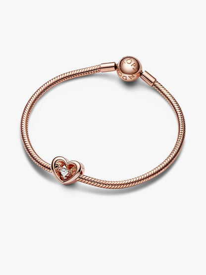 Pandora Charm Cuore Splendente con Pietra Rifinito in Oro Rosa