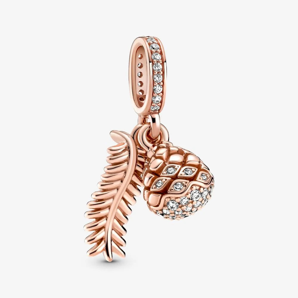 Pandora Charm Pendente Piuma Pavè Rifintito in Oro Rosa