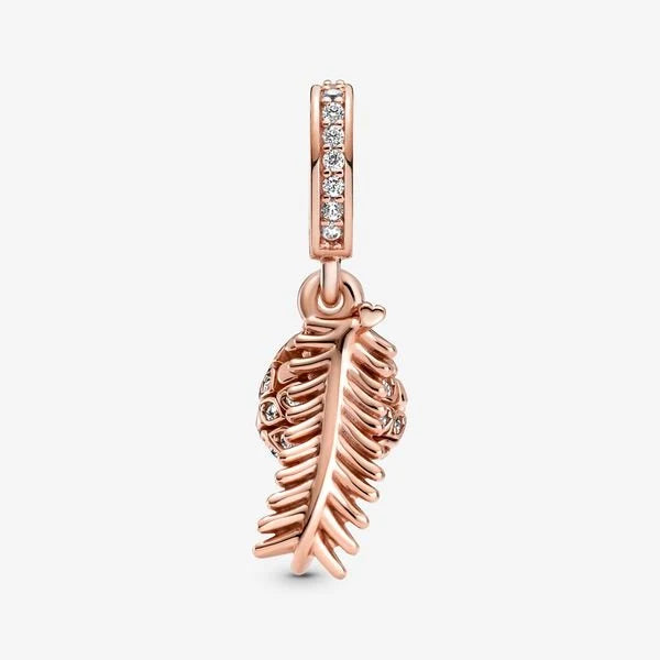 Pandora Charm Pendente Piuma Pavè Rifintito in Oro Rosa