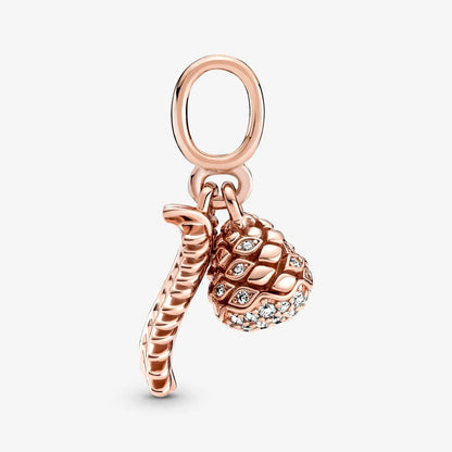 Pandora Charm Pendente Piuma Pavè Rifintito in Oro Rosa