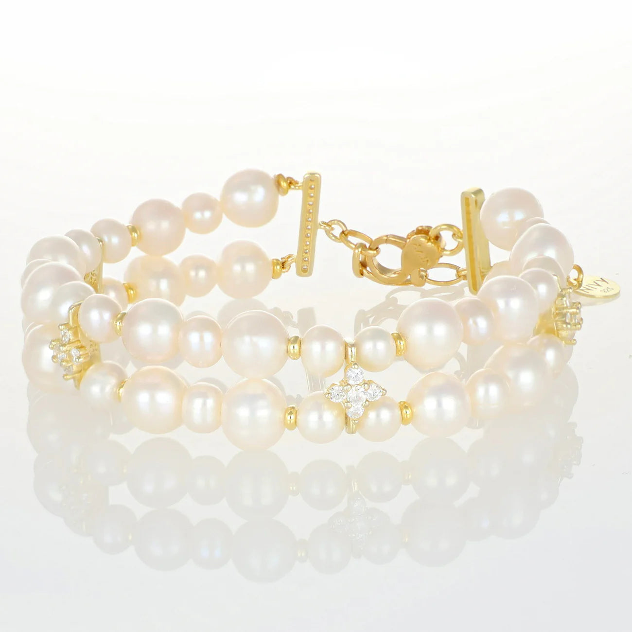 NIVY Bracciale Multistrato Onice Perle Zirconi