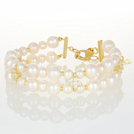 NIVY Bracciale Multistrato Onice Perle Zirconi