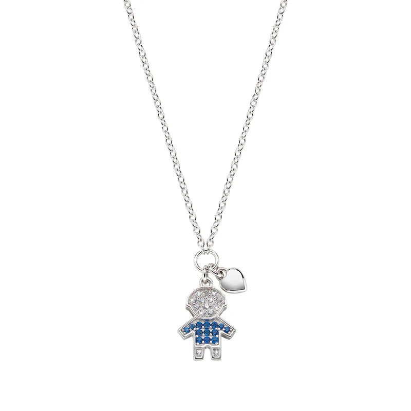 Amen Collana Bimbo Con Zirconi Bianchi E Blu