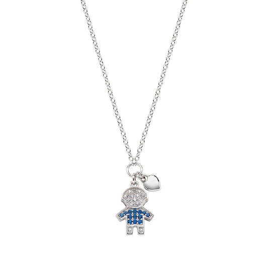 Amen Collana Bimbo Con Zirconi Bianchi E Blu