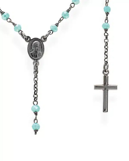 Amen Collana Rosario Brunita Con Cristalli Verde Tiffany