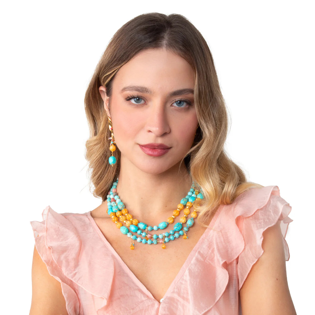 NIVY Collana Multifilo con Giada e Turchese