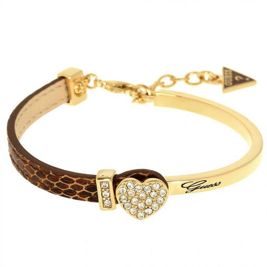 Guess Bracciale Rigido Dorato e Pelle Marrone