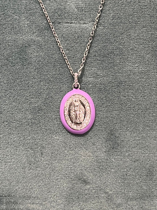 Le Fer Collana In Argento Con Madonna E Bordo Smaltato