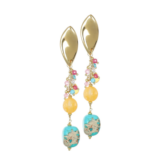NIVY Orecchini Pendenti Multicolor Giada e Turchese
