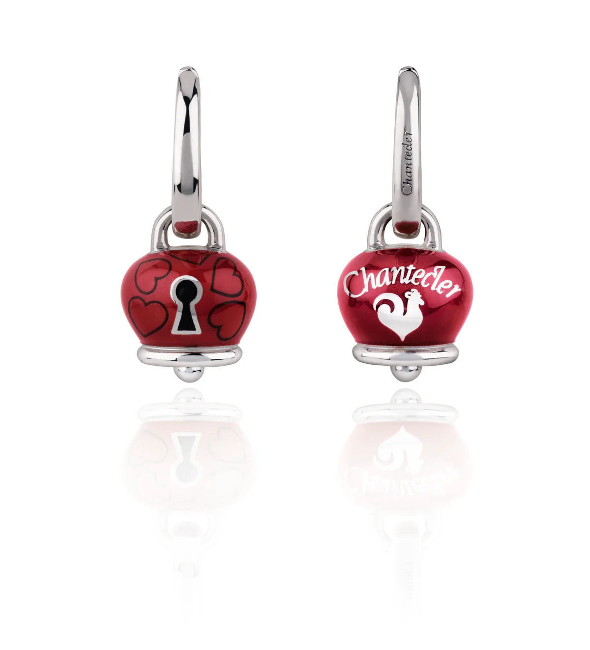 Chantecler Et Voilà Orecchini Campanella Argento E Smalto Rosso con Lucchetto
