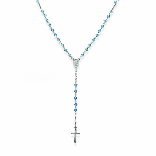 Amen Collana Rosario Con Cristalli Blu Cielo