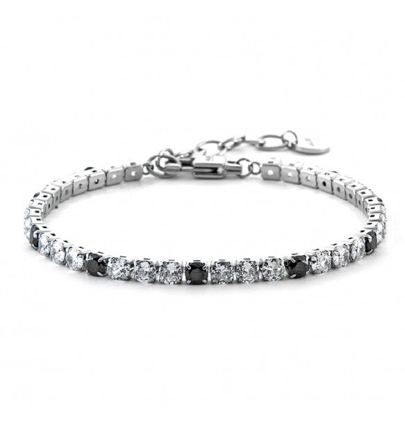 Cesare Paciotti Bracciale Uomo Tennis Con Cristalli Bianchi e Neri