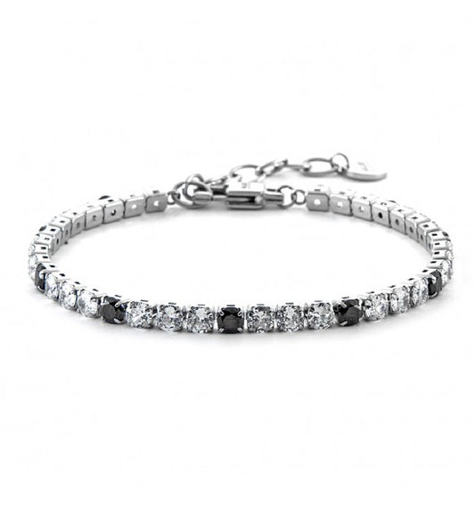 Cesare Paciotti Bracciale Uomo Tennis Con Cristalli Bianchi e Neri