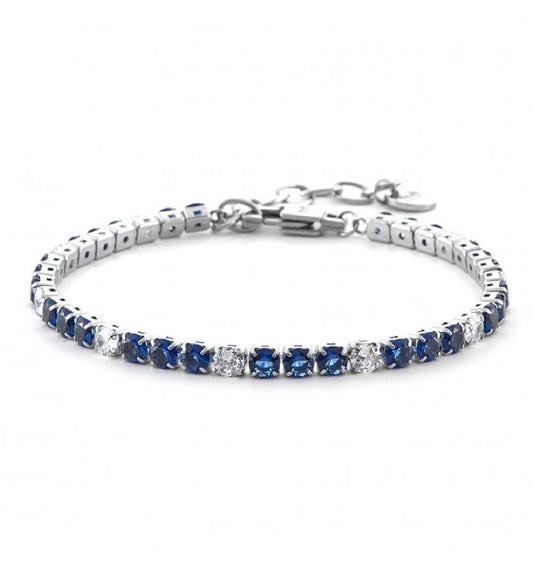 Cesare Paciotti Bracciale Uomo Tennis Con Cristalli Bianchi e Blu