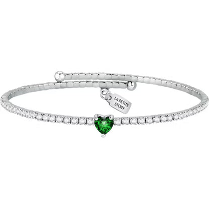 La Petite Story Bracciale Rigido Tennis con Cuore Verde