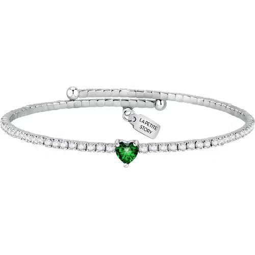 La Petite Story Bracciale Rigido Tennis con Cuore Verde