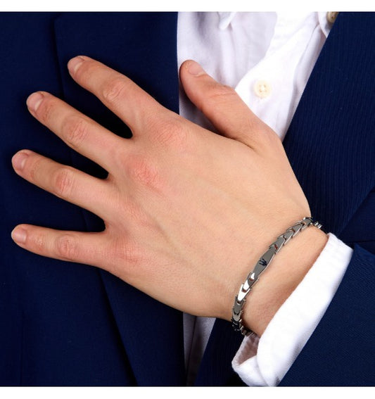 Maserati Bracciale Uomo In Acciaio Iconic Con Tridente Blu