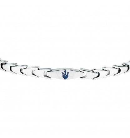 Maserati Bracciale Uomo In Acciaio Iconic Con Tridente Blu