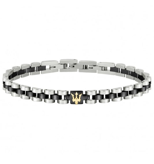 Maserati Bracciale Uomo In Acciaio Silver E Nero