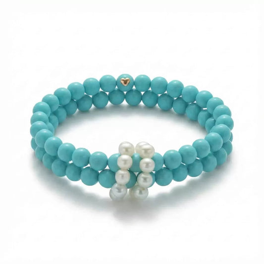Miluna Bracciale Doppio Filo in Pasta di Turchese con Perle