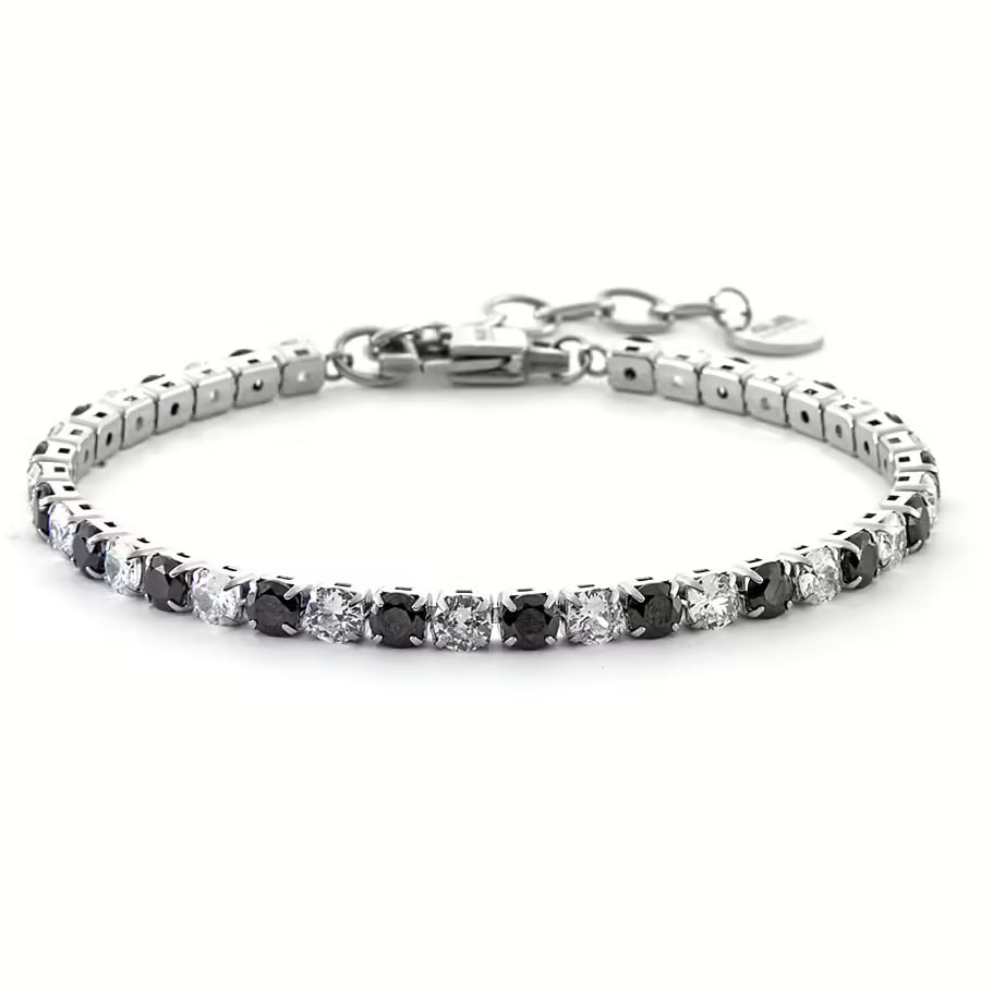 Cesare Paciotti Bracciale Uomo Tennis Con Cristalli Neri e Bianchi