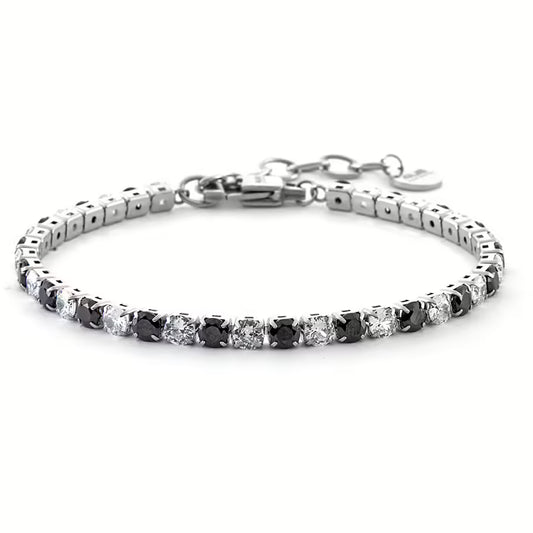 Cesare Paciotti Bracciale Uomo Tennis Con Cristalli Neri e Bianchi