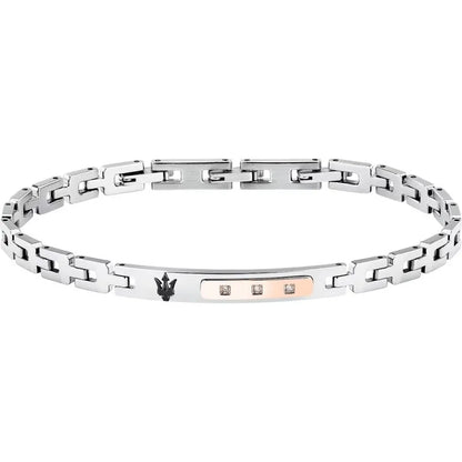 Maserati Bracciale Uomo Diamonds In Acciaio Silver E Targhetta Rose