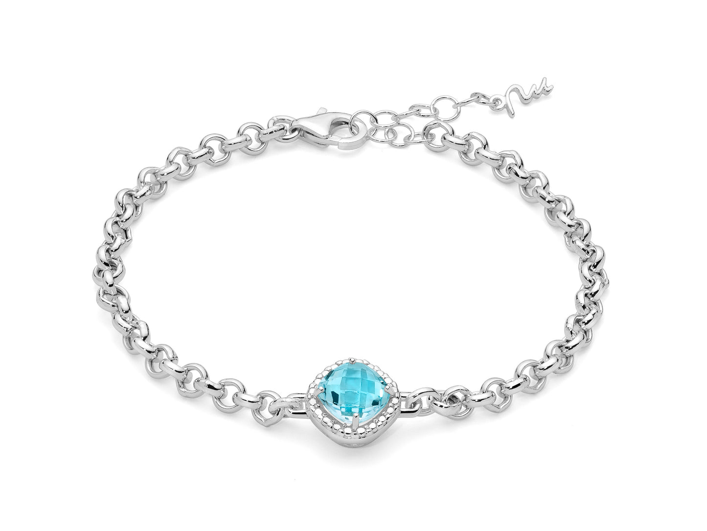 Miluna Bracciale Con Pietra Azzurra Taglio Cushion