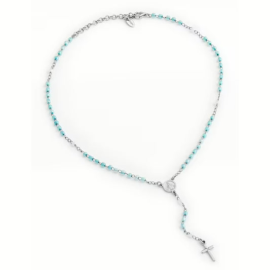 Amen Collana Bimbo Rosario Con Perline Azzurre