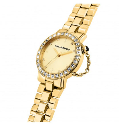 Karl Lagerfeld Orologio Donna Dorato Con Zirconi Bianchi E Catena