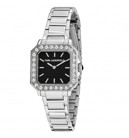 Karl Lagerfeld Orologio Squadrato Donna Con Zirconi Bianchi E Sfondo Nero