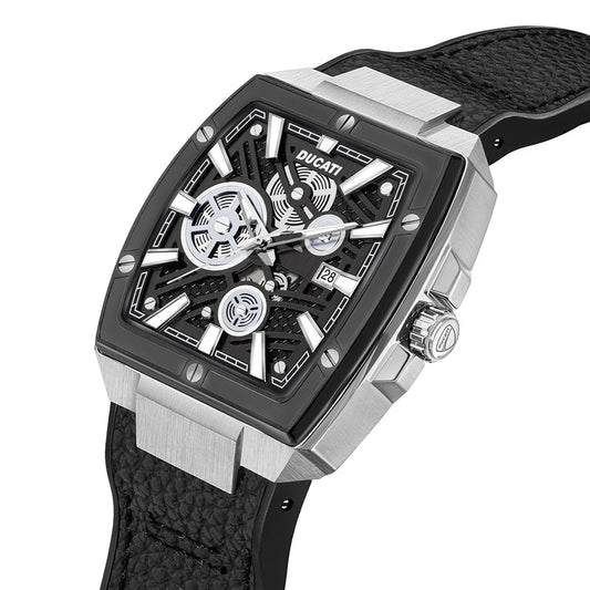 Ducati Orologio Corse Solo Tempo Acciaio e Pelle Nera