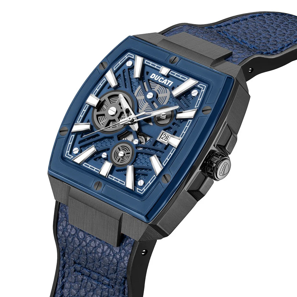 Ducati Orologio Corse Solo Tempo Acciaio e Pelle Blu