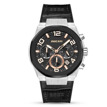 Ducati Orologio Corse Crono Acciaio e Pelle Nera