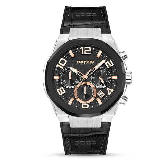 Ducati Orologio Corse Crono Acciaio e Pelle Nera