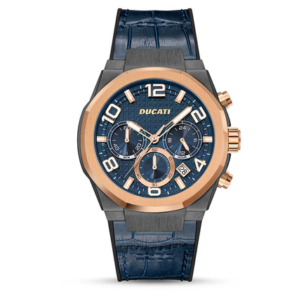 Ducati Orologio Corse Crono Acciaio Rosato e Pelle Blu