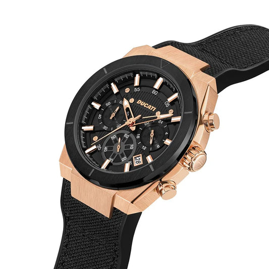 Ducati Orologio Corse Crono Acciaio Rosato e Silicone Nero