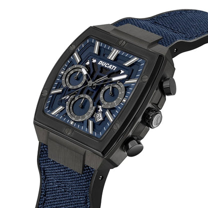 Ducati Orologio Corse Crono Acciaio Nero e Tessuto Blu