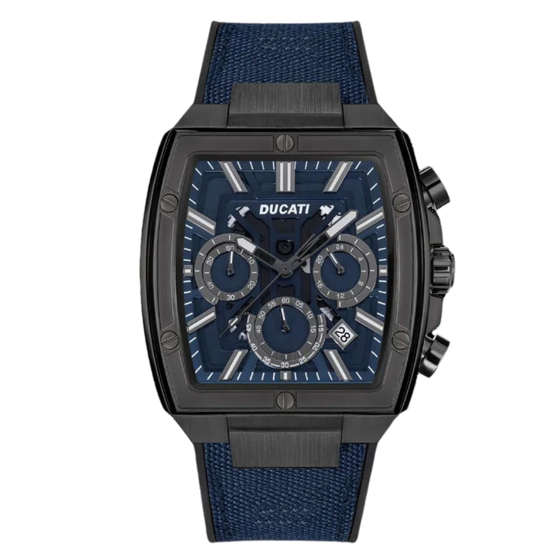 Ducati Orologio Corse Crono Acciaio Nero e Tessuto Blu
