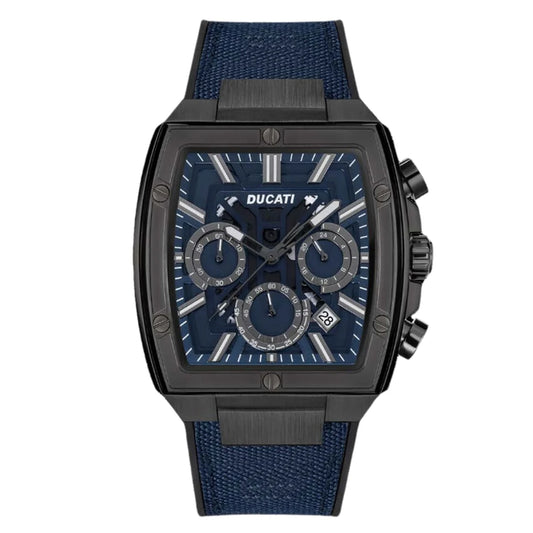 Ducati Orologio Corse Crono Acciaio Nero e Tessuto Blu