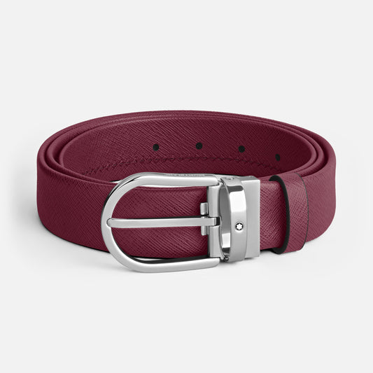 Montblanc Cintura Da 35 mm In Pelle Cassis Con Fibbia A Ferro Di Cavallo Bordeaux 199630