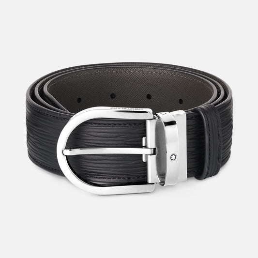 Montblanc Cintura in pelle stampata nera da 40 mm con fibbia a ferro di cavallo 131172