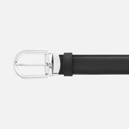 Montblanc Cintura reversibile in pelle nera/blu 30 mm con fibbia a ferro di cavallo 128756