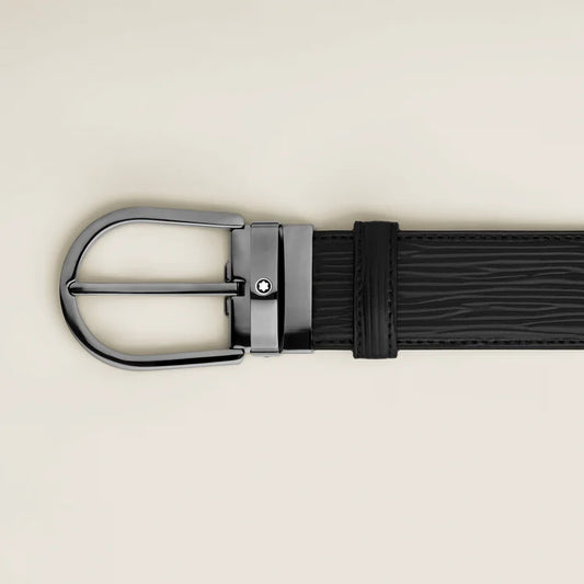 Montblanc Cintura da 35 mm In Pelle Nera Con Fibbia A Ferro Di Cavallo 199641